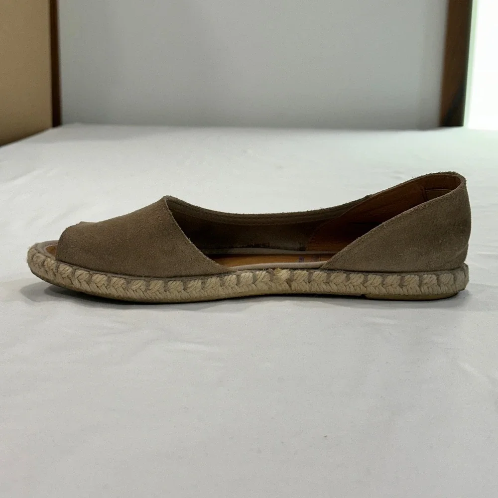Verbenas Cruz Espadrille Flats Women Size 40 Taupe Suede Peep Toe | Coastal Boho